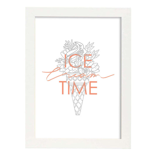 Posters con mensajes felices ilustrados. Lámina de decoración 'Ice Time' con frases motivadoras y llenas de energia.-Artwork-Nacnic-A4-Marco Blanco-Nacnic Estudio SL
