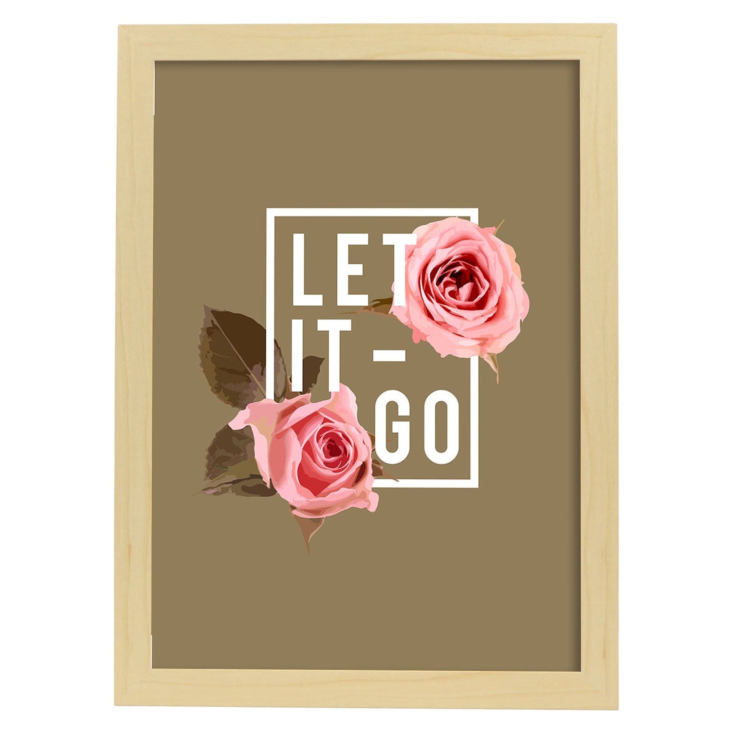 Posters con mensajes felices ilustrados. Lámina de decoración 'Let It Go' con frases motivadoras y llenas de energia.-Artwork-Nacnic-A3-Marco Madera clara-Nacnic Estudio SL