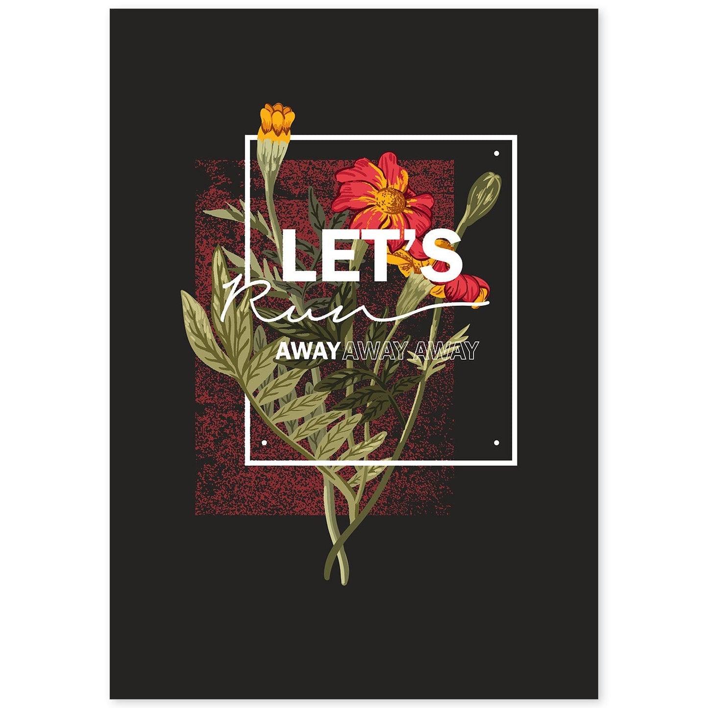Posters con mensajes felices ilustrados. Lámina de decoración 'Lets Run Away' con frases motivadoras y llenas de energia.-Artwork-Nacnic-A4-Sin marco-Nacnic Estudio SL