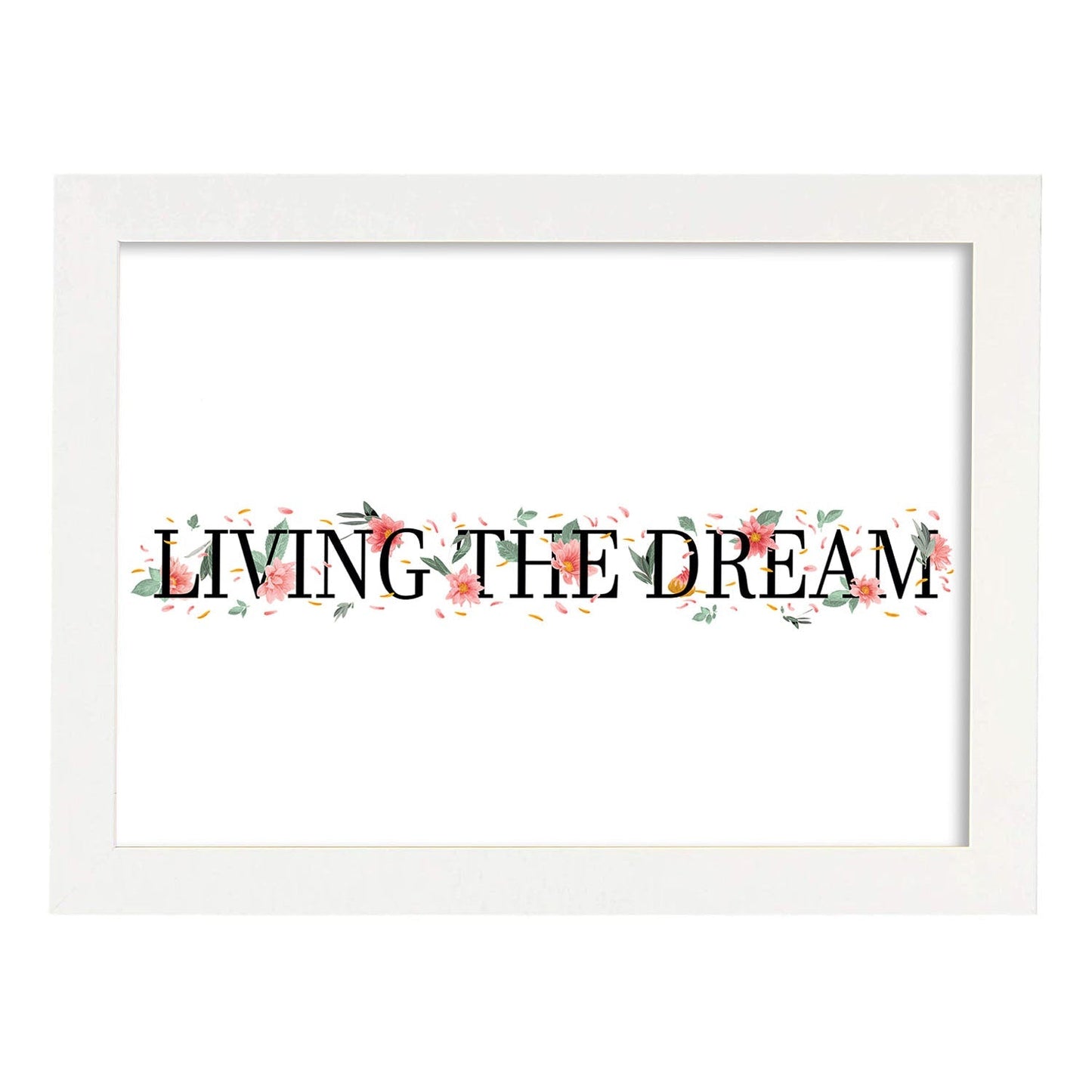 Posters con mensajes felices ilustrados. Lámina de decoración 'Living The Dream' con frases motivadoras y llenas de energia.-Artwork-Nacnic-A3-Marco Blanco-Nacnic Estudio SL