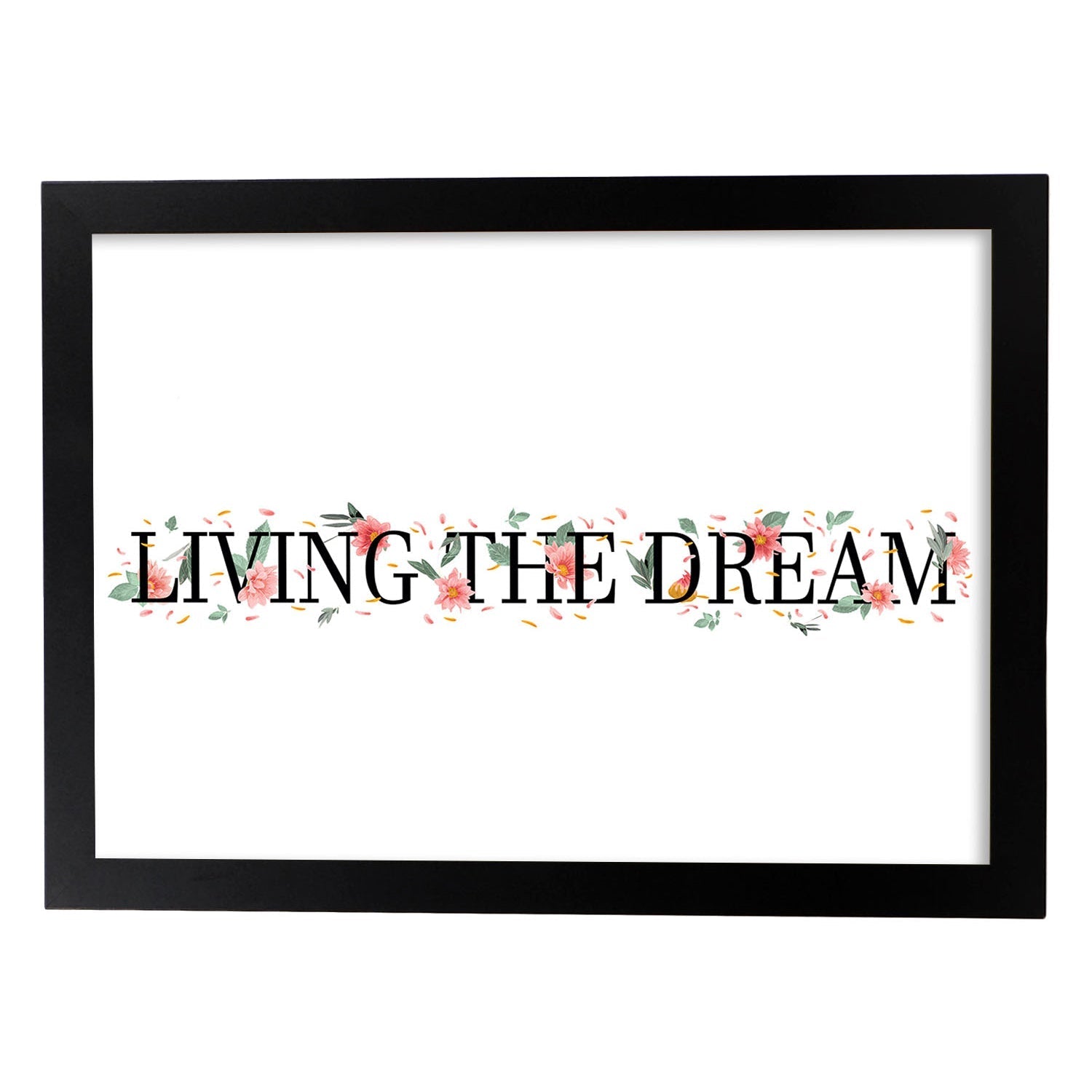 Posters con mensajes felices ilustrados. Lámina de decoración 'Living The Dream' con frases motivadoras y llenas de energia.-Artwork-Nacnic-A3-Marco Negro-Nacnic Estudio SL