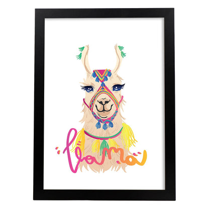 Posters con mensajes felices ilustrados. Lámina de decoración 'Llama' con frases motivadoras y llenas de energia.-Artwork-Nacnic-A4-Marco Negro-Nacnic Estudio SL