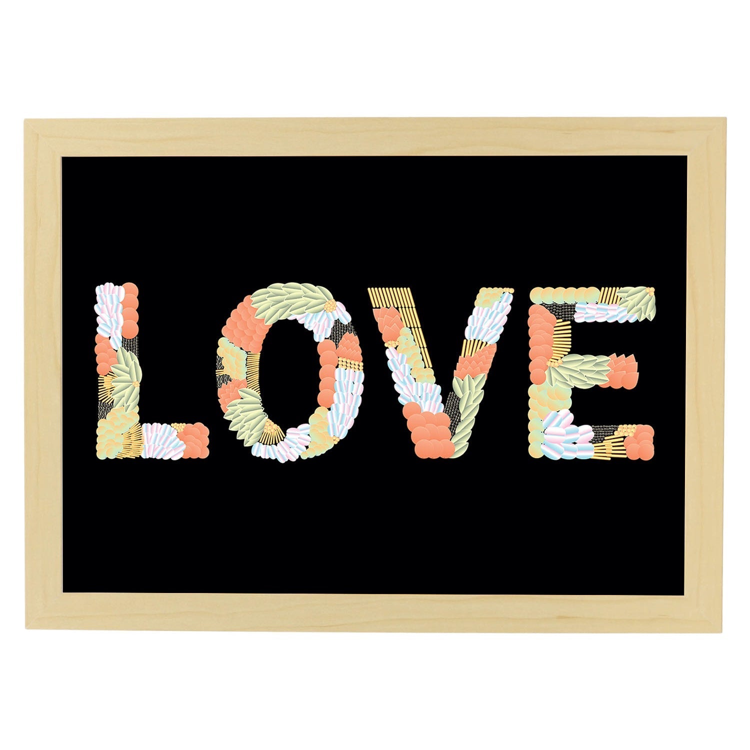 Posters con mensajes felices ilustrados. Lámina de decoración 'Love' con frases motivadoras y llenas de energia.-Artwork-Nacnic-A4-Marco Madera clara-Nacnic Estudio SL