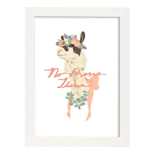 Posters con mensajes felices ilustrados. Lámina de decoración 'No Drama Llama' con frases motivadoras y llenas de energia.-Artwork-Nacnic-A4-Marco Blanco-Nacnic Estudio SL