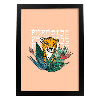 Posters con mensajes felices ilustrados. Lámina de decoración 'Paradise' con frases motivadoras y llenas de energia.-Artwork-Nacnic-A4-Marco Negro-Nacnic Estudio SL