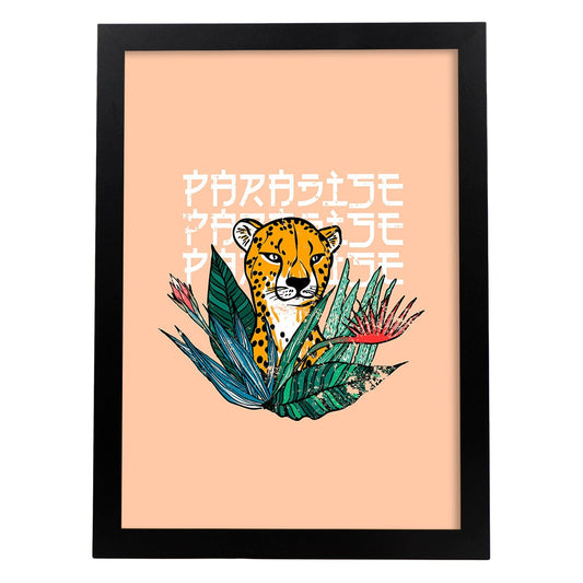 Posters con mensajes felices ilustrados. Lámina de decoración 'Paradise' con frases motivadoras y llenas de energia.-Artwork-Nacnic-A4-Marco Negro-Nacnic Estudio SL