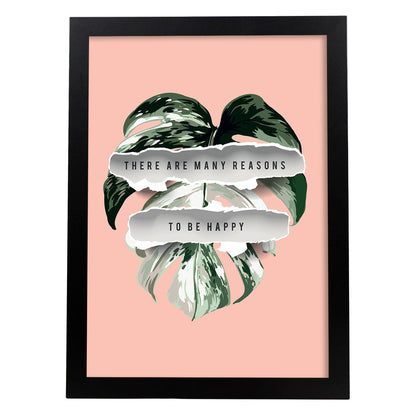 Posters con mensajes felices ilustrados. Lámina de decoración 'Reasons To Be Happy' con frases motivadoras y llenas de energia.-Artwork-Nacnic-A4-Marco Negro-Nacnic Estudio SL