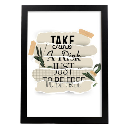 Posters con mensajes felices ilustrados. Lámina de decoración 'Take A Risk' con frases motivadoras y llenas de energia.-Artwork-Nacnic-A4-Marco Negro-Nacnic Estudio SL