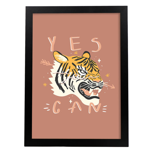 Posters con mensajes felices ilustrados. Lámina de decoración 'Yes You Can' con frases motivadoras y llenas de energia.-Artwork-Nacnic-A4-Marco Negro-Nacnic Estudio SL