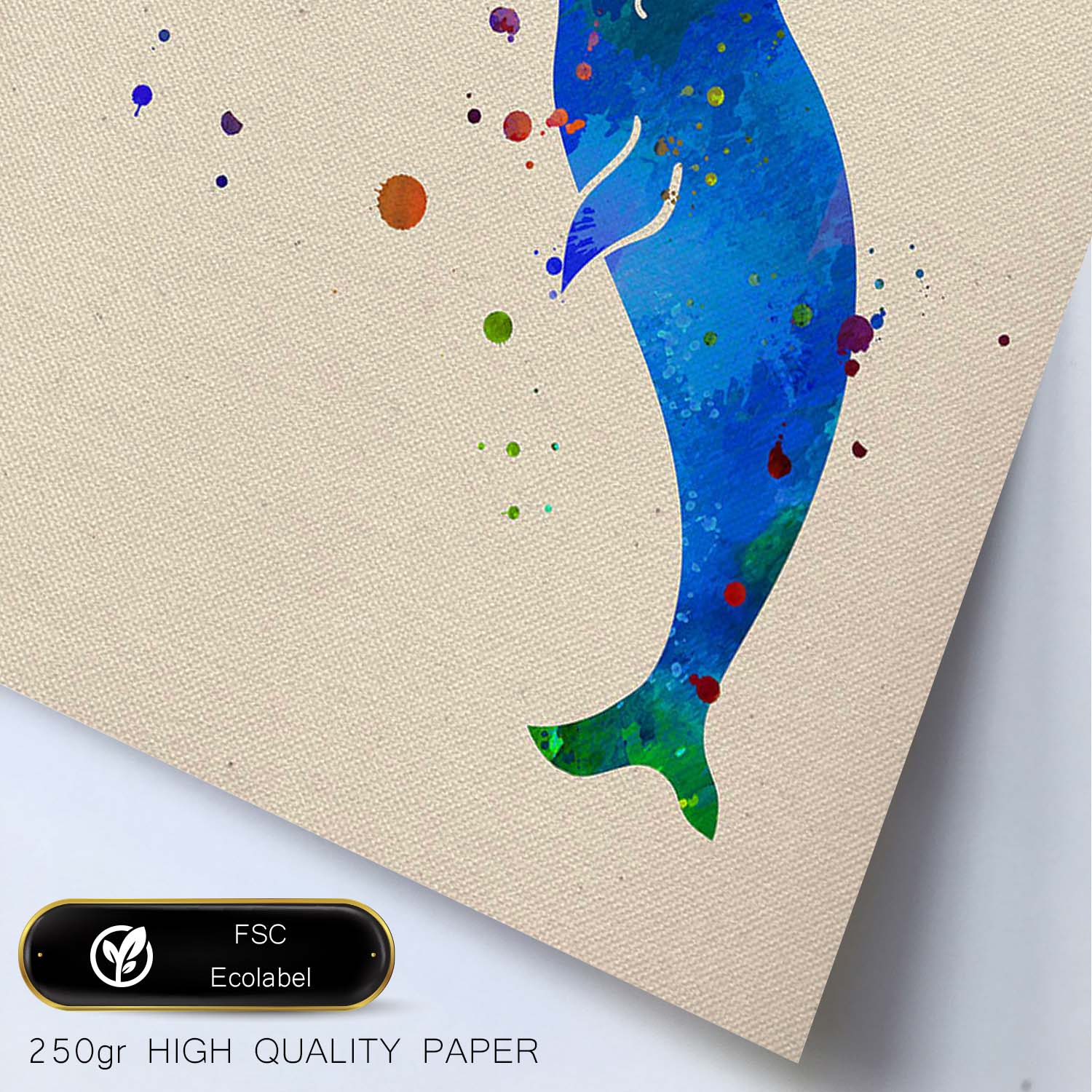 Posters de animales marinos con diseño acuarela. Lámina Narval, impresa con textura acuarela, para-Artwork-Nacnic-Nacnic Estudio SL