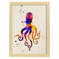Posters de animales marinos con diseño acuarela. Lámina Pulpo, impresa con textura acuarela, para-Artwork-Nacnic-A3-Marco Madera clara-Nacnic Estudio SL