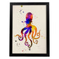 Posters de animales marinos con diseño acuarela. Lámina Pulpo, impresa con textura acuarela, para-Artwork-Nacnic-A3-Marco Negro-Nacnic Estudio SL