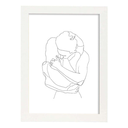 Posters de dibujos y bocetos a una linea. Lámina nordica de Abrazo de pareja.-Artwork-Nacnic-A4-Marco Blanco-Nacnic Estudio SL
