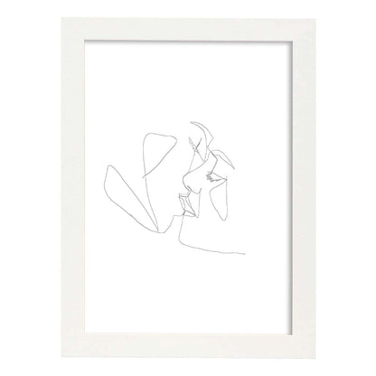 Posters de dibujos y bocetos a una linea. Lámina nordica de Beso de amor.-Artwork-Nacnic-A4-Marco Blanco-Nacnic Estudio SL