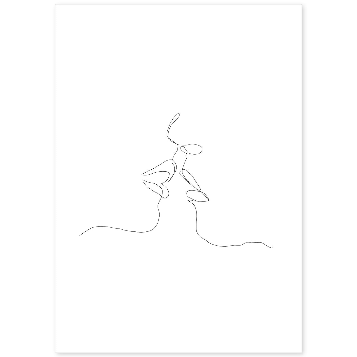 Posters de dibujos y bocetos a una linea. Lámina nordica de Beso de pareja.-Artwork-Nacnic-A4-Sin marco-Nacnic Estudio SL