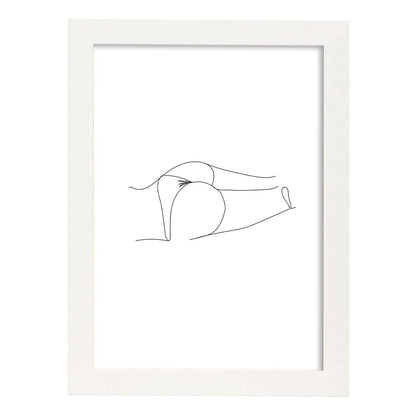Posters de dibujos y bocetos a una linea. Lámina nordica de Cuerpo mujer, culo.-Artwork-Nacnic-A4-Marco Blanco-Nacnic Estudio SL