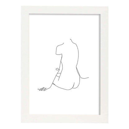 Posters de dibujos y bocetos a una linea. Lámina nordica de Cuerpo mujer, espalda 2.-Artwork-Nacnic-A4-Marco Blanco-Nacnic Estudio SL