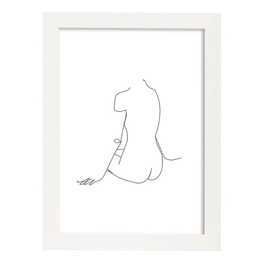 Posters de dibujos y bocetos a una linea. Lámina nordica de Cuerpo mujer, espalda 2.-Artwork-Nacnic-A4-Marco Blanco-Nacnic Estudio SL