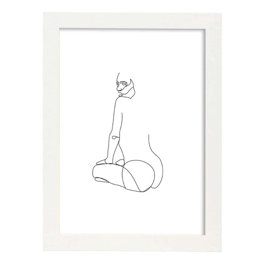 Posters de dibujos y bocetos a una linea. Lámina nordica de Cuerpo mujer, espalda.-Artwork-Nacnic-A4-Marco Blanco-Nacnic Estudio SL