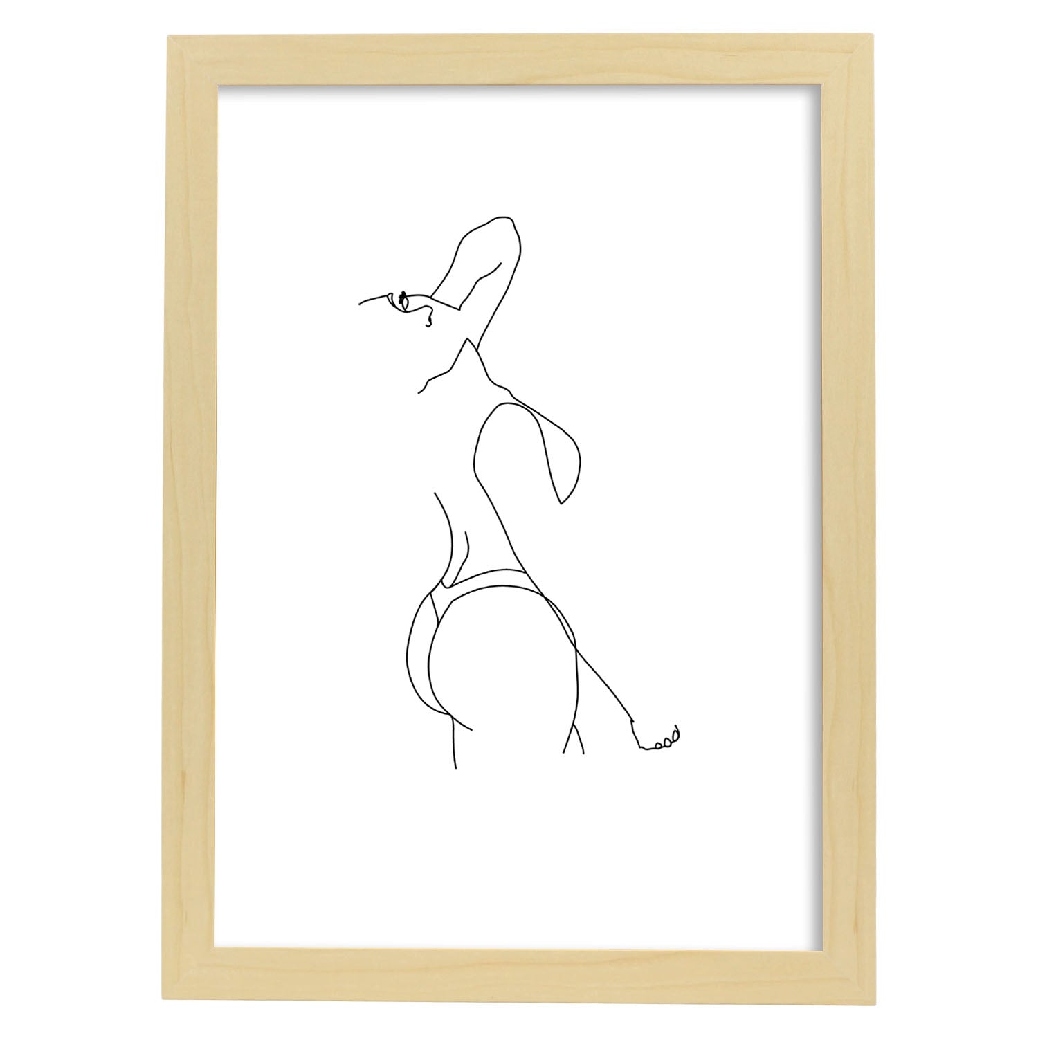 Posters de dibujos y bocetos a una linea. Lámina nordica de Cuerpo mujer, lateral.-Artwork-Nacnic-A3-Marco Madera clara-Nacnic Estudio SL