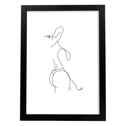 Posters de dibujos y bocetos a una linea. Lámina nordica de Cuerpo mujer, lateral.-Artwork-Nacnic-A4-Marco Negro-Nacnic Estudio SL