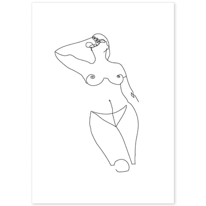 Posters de dibujos y bocetos a una linea. Lámina nordica de Cuerpo mujer, pecho.-Artwork-Nacnic-A4-Sin marco-Nacnic Estudio SL