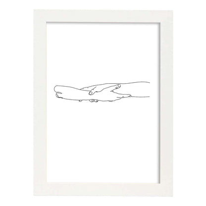 Posters de dibujos y bocetos a una linea. Lámina nordica de Manos entrelazadas.-Artwork-Nacnic-A4-Marco Blanco-Nacnic Estudio SL