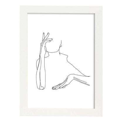 Posters de dibujos y bocetos a una linea. Lámina nordica de Mujer esperando.-Artwork-Nacnic-A4-Marco Blanco-Nacnic Estudio SL