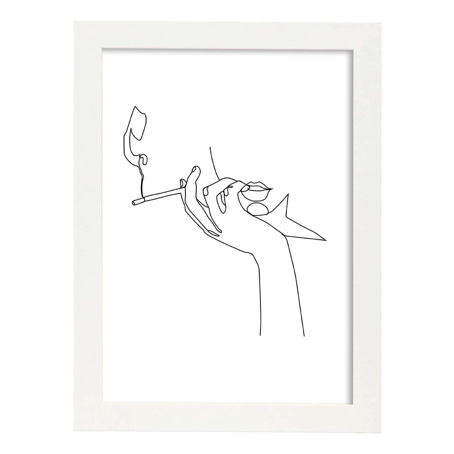 Posters de dibujos y bocetos a una linea. Lámina nordica de Mujer fumando.-Artwork-Nacnic-A4-Marco Blanco-Nacnic Estudio SL