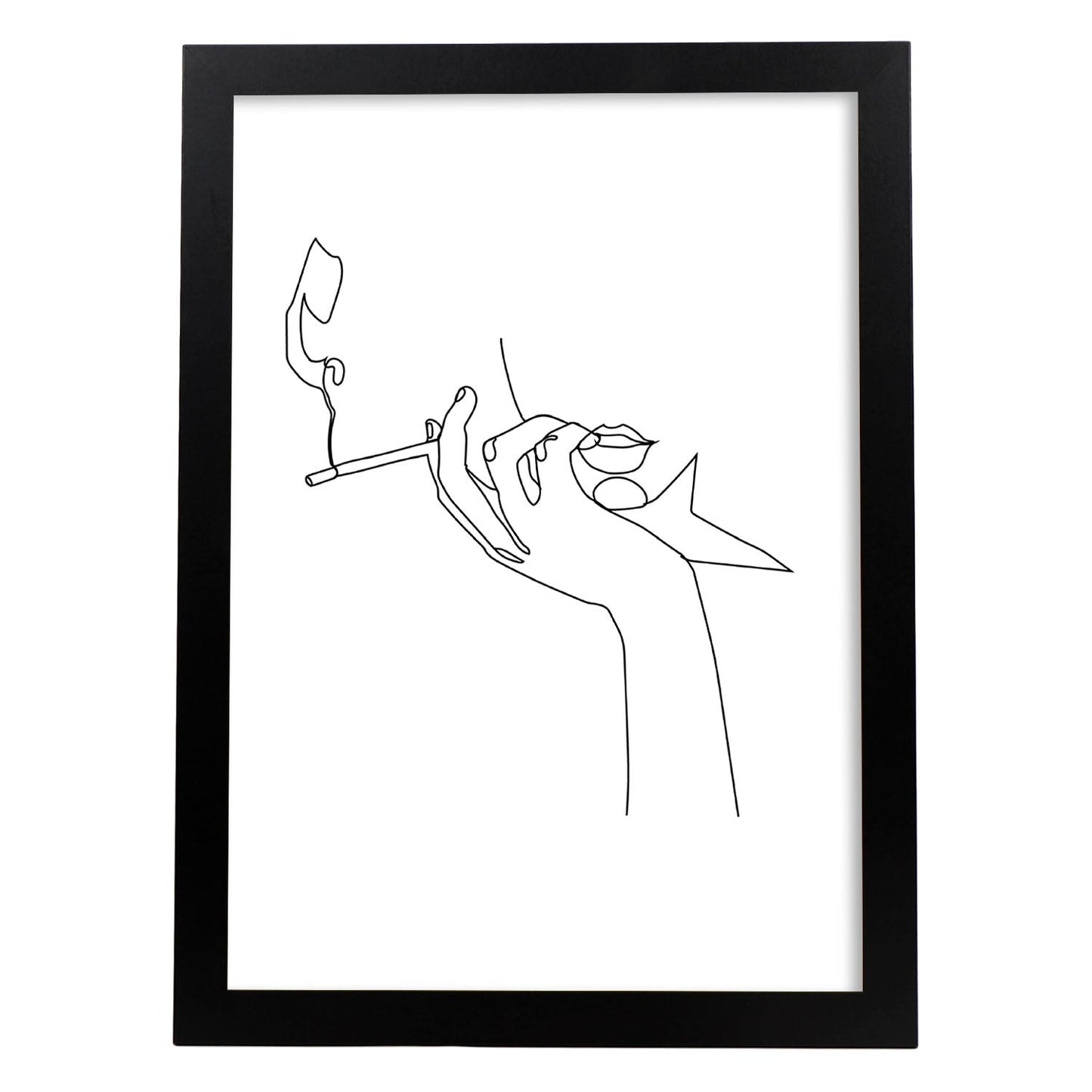 Posters de dibujos y bocetos a una linea. Lámina nordica de Mujer fumando.-Artwork-Nacnic-A4-Marco Negro-Nacnic Estudio SL
