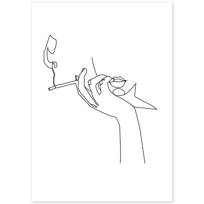 Posters de dibujos y bocetos a una linea. Lámina nordica de Mujer fumando.-Artwork-Nacnic-A4-Sin marco-Nacnic Estudio SL