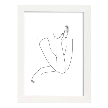 Posters de dibujos y bocetos a una linea. Lámina nordica de Mujer pensando.-Artwork-Nacnic-A4-Marco Blanco-Nacnic Estudio SL