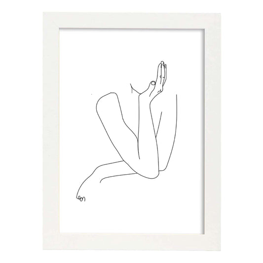 Posters de dibujos y bocetos a una linea. Lámina nordica de Mujer pensando.-Artwork-Nacnic-A4-Marco Blanco-Nacnic Estudio SL