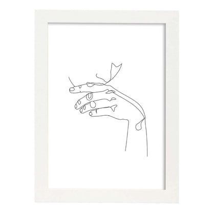 Posters de dibujos y bocetos a una linea. Lámina nordica de Mujer soñadora.-Artwork-Nacnic-A4-Marco Blanco-Nacnic Estudio SL