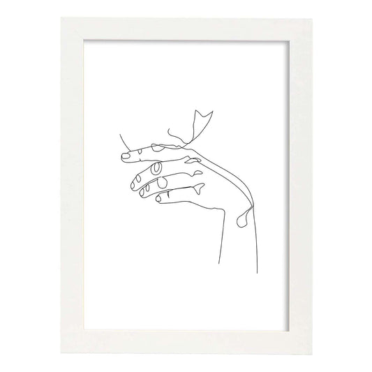 Posters de dibujos y bocetos a una linea. Lámina nordica de Mujer soñadora.-Artwork-Nacnic-A4-Marco Blanco-Nacnic Estudio SL