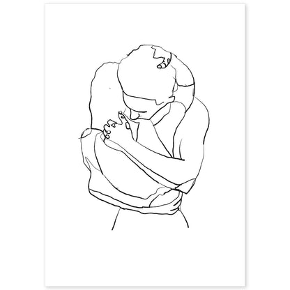Posters de dibujos y bocetos a una linea. Lámina nordica de Pareja abrazo.-Artwork-Nacnic-A4-Sin marco-Nacnic Estudio SL