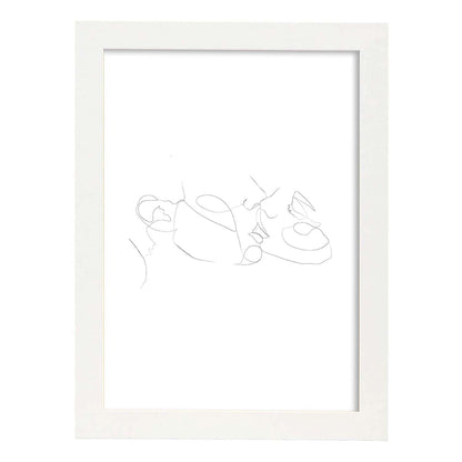 Posters de dibujos y bocetos a una linea. Lámina nordica de Pareja en beso.-Artwork-Nacnic-A4-Marco Blanco-Nacnic Estudio SL