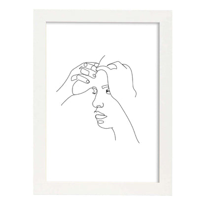 Posters de dibujos y bocetos a una linea. Lámina nordica de Rostro femenino.-Artwork-Nacnic-A4-Marco Blanco-Nacnic Estudio SL