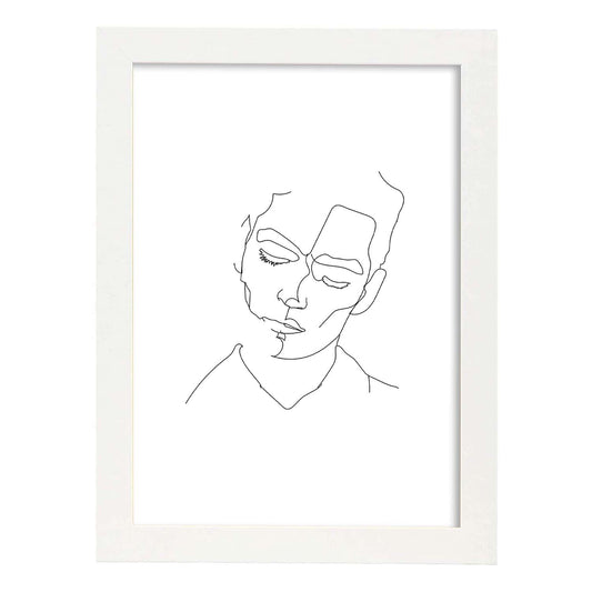 Posters de dibujos y bocetos a una linea. Lámina nordica de Rostro masculino 2.-Artwork-Nacnic-A4-Marco Blanco-Nacnic Estudio SL