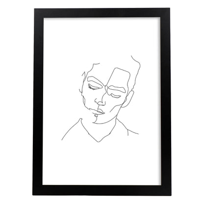 Posters de dibujos y bocetos a una linea. Lámina nordica de Rostro masculino 2.-Artwork-Nacnic-A4-Marco Negro-Nacnic Estudio SL