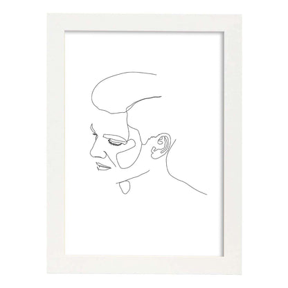 Posters de dibujos y bocetos a una linea. Lámina nordica de Rostro masculino 6.-Artwork-Nacnic-A4-Marco Blanco-Nacnic Estudio SL