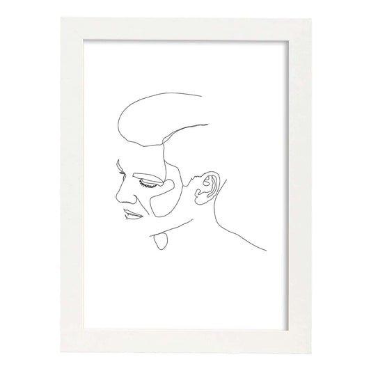Posters de dibujos y bocetos a una linea. Lámina nordica de Rostro masculino 6.-Artwork-Nacnic-A4-Marco Blanco-Nacnic Estudio SL