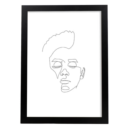 Posters de dibujos y bocetos a una linea. Lámina nordica de Rostro masculino 7.-Artwork-Nacnic-A4-Marco Negro-Nacnic Estudio SL