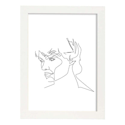 Posters de dibujos y bocetos a una linea. Lámina nordica de Rostro masculino 8.-Artwork-Nacnic-A4-Marco Blanco-Nacnic Estudio SL