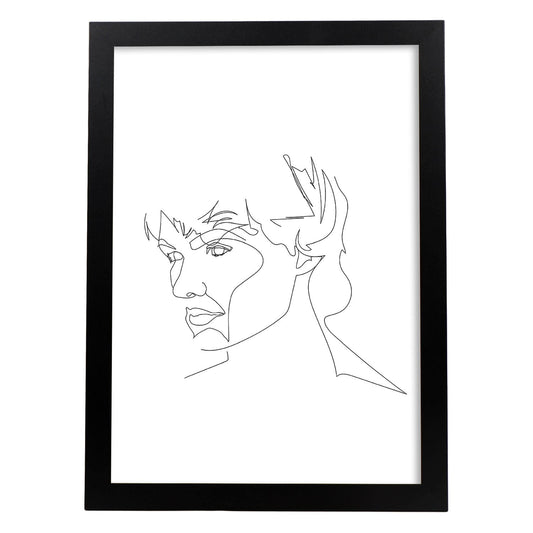 Posters de dibujos y bocetos a una linea. Lámina nordica de Rostro masculino 8.-Artwork-Nacnic-A4-Marco Negro-Nacnic Estudio SL