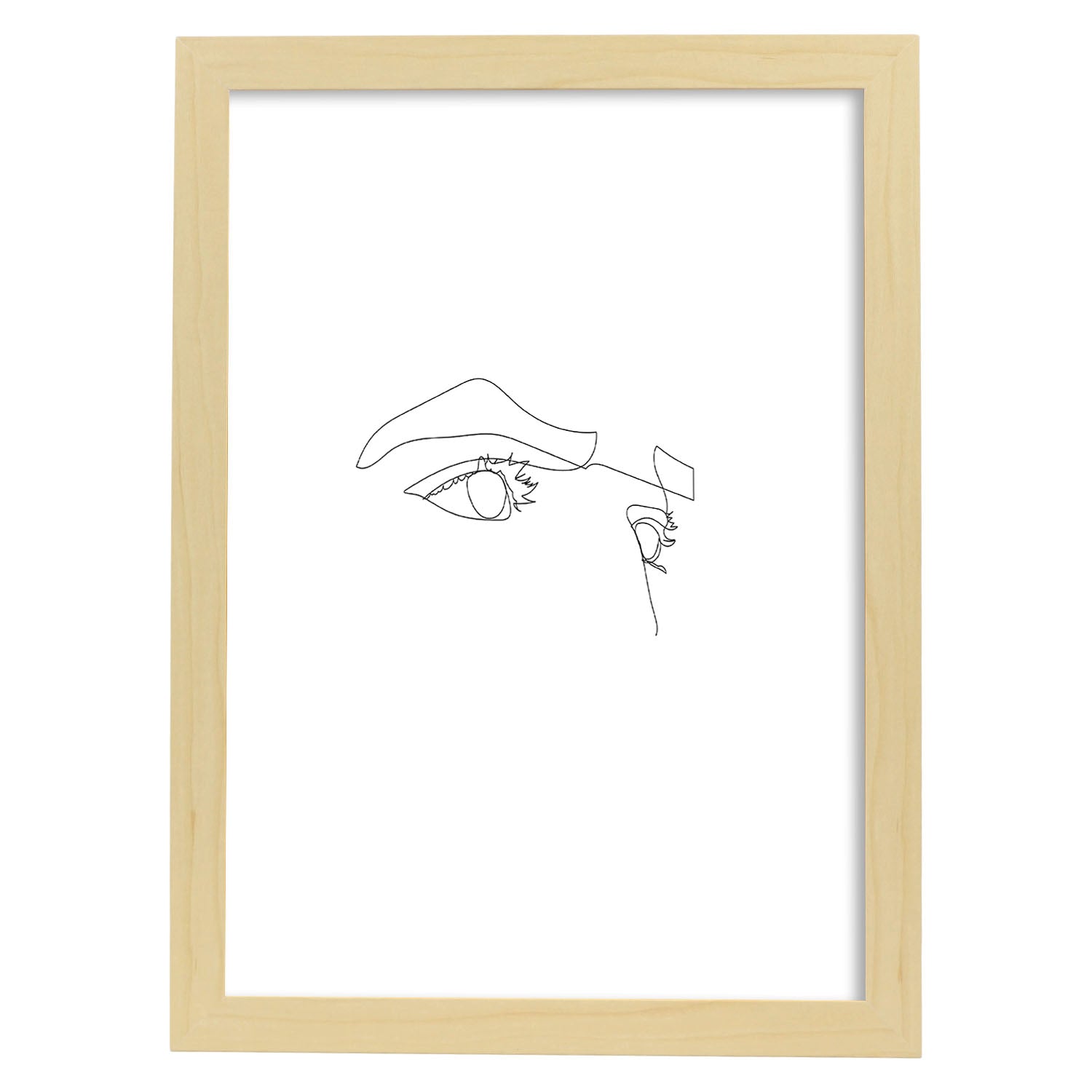 Posters de dibujos y bocetos a una linea. Lámina nordica de Rostro masculino ojos.-Artwork-Nacnic-A3-Marco Madera clara-Nacnic Estudio SL