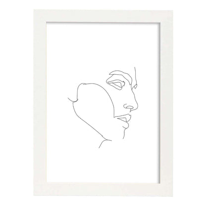 Posters de dibujos y bocetos a una linea. Lámina nordica de Rostro masculino.-Artwork-Nacnic-A4-Marco Blanco-Nacnic Estudio SL