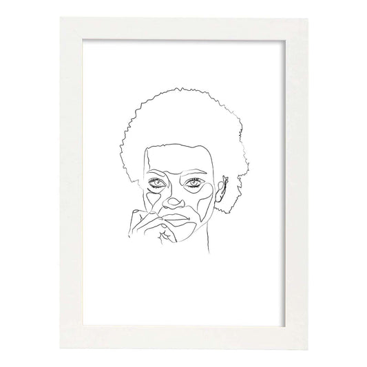 Posters de dibujos y bocetos a una linea. Lámina nordica de Rostro mujer 12.-Artwork-Nacnic-A4-Marco Blanco-Nacnic Estudio SL