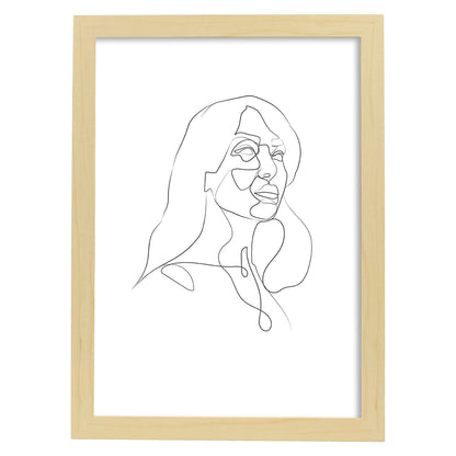 Posters de dibujos y bocetos a una linea. Lámina nordica de Rostro mujer 13.-Artwork-Nacnic-A4-Marco Madera clara-Nacnic Estudio SL