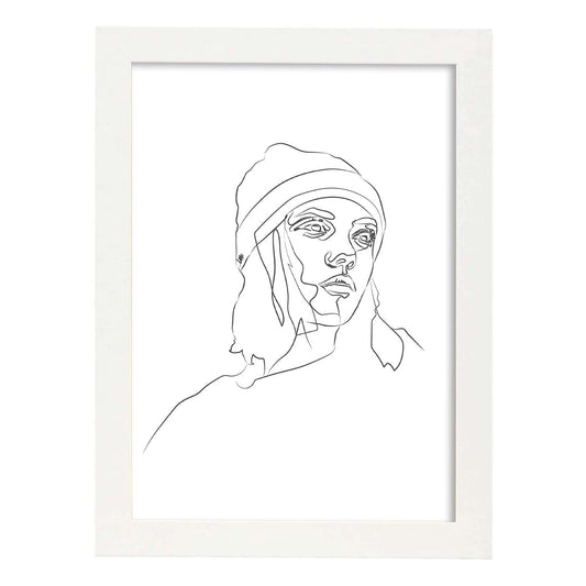 Posters de dibujos y bocetos a una linea. Lámina nordica de Rostro mujer 15.-Artwork-Nacnic-A4-Marco Blanco-Nacnic Estudio SL